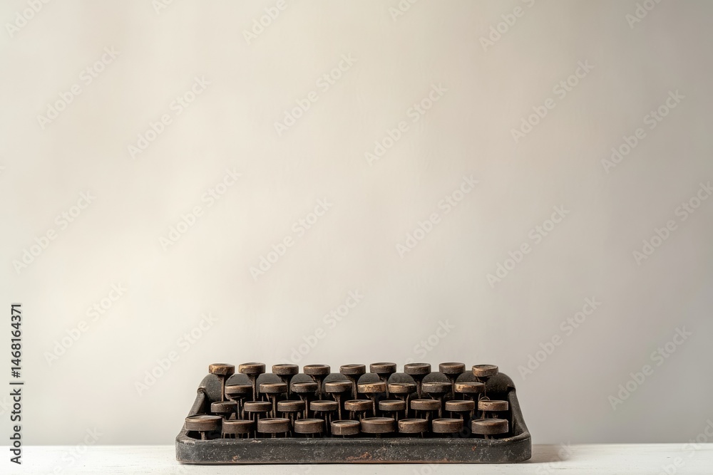 Naklejka premium An antique typewriter sits on a plain white surface against a neutral backdrop, evoking a sense of nostalgia and classic writing.