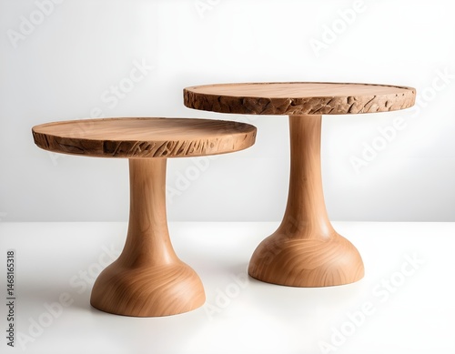 Modern Wooden Pedestal Cake Stands, Set of Two