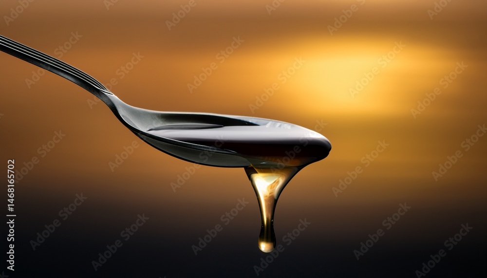 Fototapeta premium a spoon with a liquid dripping from it