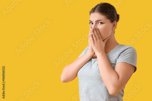 Young woman having panic at...