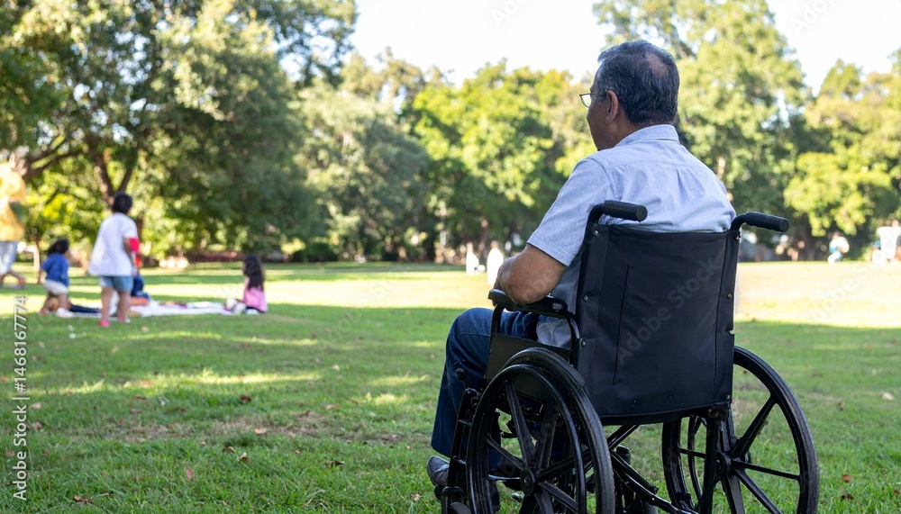 Elderly Couple at Family Picnic with Grandchildren in Park Elderly Couple at Family Picnic with Grandchildren in Park
