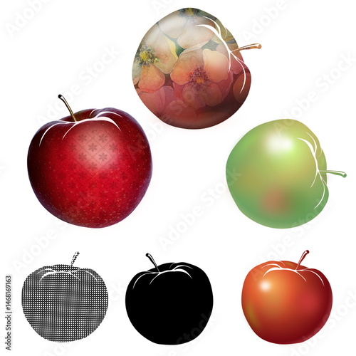 Set of decorative apples in various colors