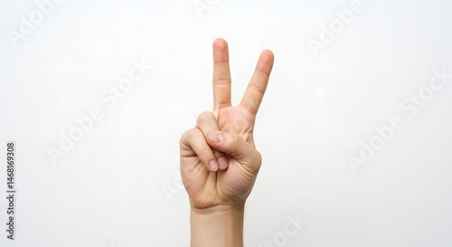 Hand Showing Peace Sign on White Background for Victory or Success