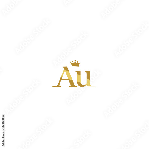 Elegant vector icon with Au, the chemical symbol for Gold, adorned with a crown. Represents luxury, royalty, precious metals, high value, premium quality, and the majestic chemical beauty of gold