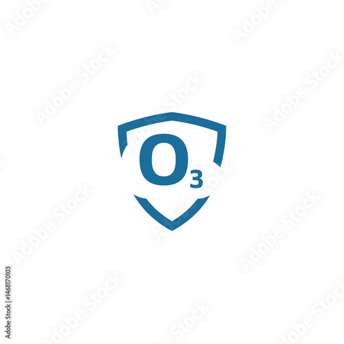Vector icon of Ozone, O three, chemical formula in a shield. Symbolizes ozone layer protection, UV defense, environmental safety, atmospheric science, and the crucial role of chemical formulas
