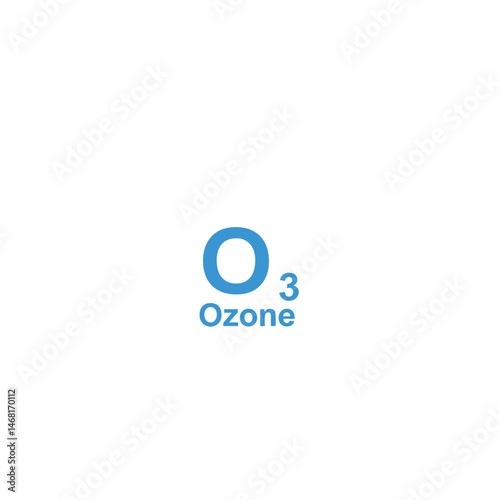 Simple blue vector icon representing Ozone, chemical formula O three, an important atmospheric gas. Symbol for environmental science, chemistry, air quality, and climate change concepts and education