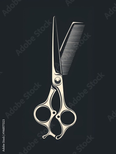 silhouette background hair cutting tool scissor barbershop equipment simple vintage Generate AI