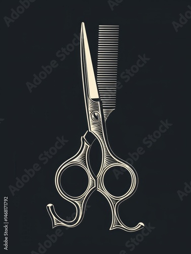 silhouette background hair cutting tool scissor barbershop equipment simple vintage Generate AI