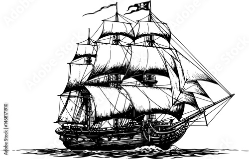 pirate ship icon illustration, pirate ship silhouette logo svg vector
