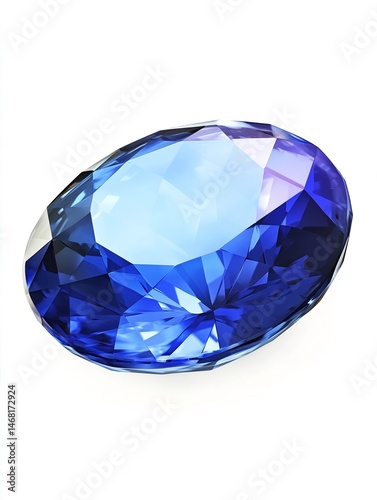Elegant Blue Sapphire Gemstone with Glittering Diamonds - Shiny Oval Cut Brilliant Precious Stone for Luxury Fine Jewelry Presentation Background