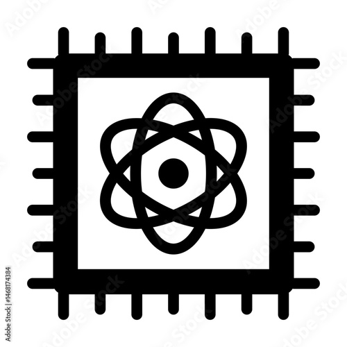 atom chip glyph icon for quantum computing stem tech