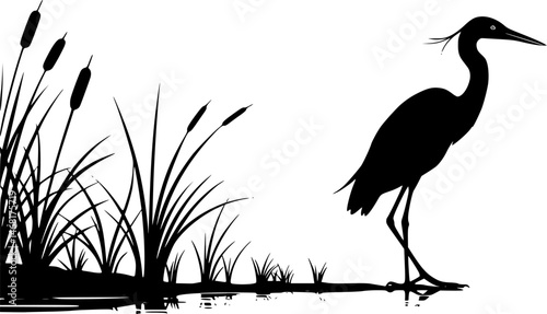 heron on water black silhouette logo svg vector, heron on water icon illustration.
