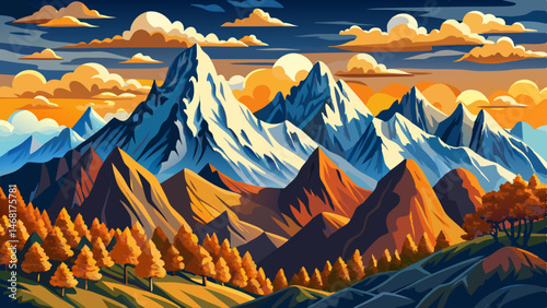 Clouds over peaks of Picos de Europa range in autumn