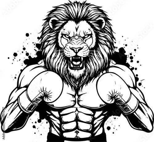 lion wearing boxing gloves
