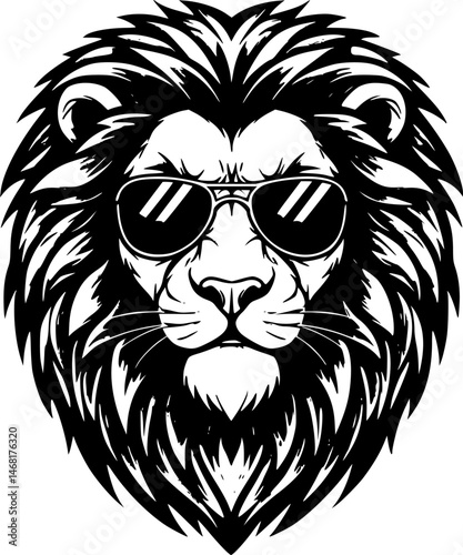 Cool Lion wearing sunglass black silhouette logo svg vector, Lion icon illustration
