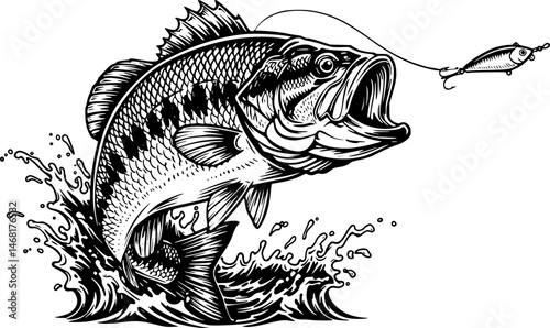 large bass fish in the mount jumping from the water
