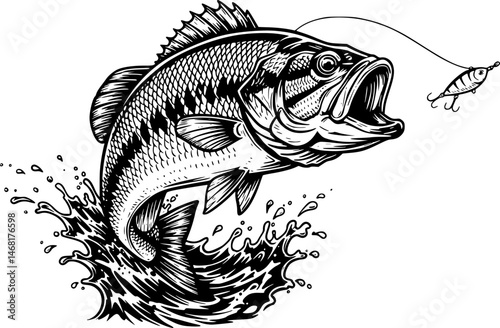large bass fish in the mount jumping from the water

