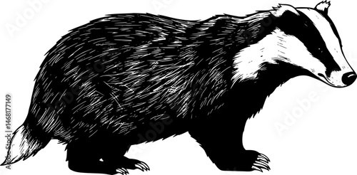 badger standing black silhouette logo svg vector, badger icon illustration.
