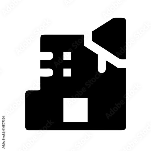 Icon of a damaged building to signify destruction or disrepair