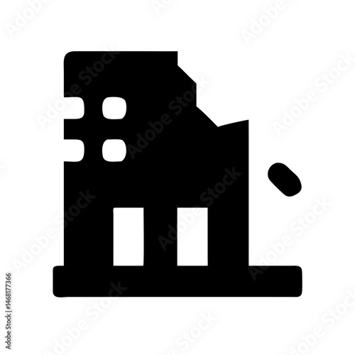 Icon of a damaged building to signify destruction or disrepair