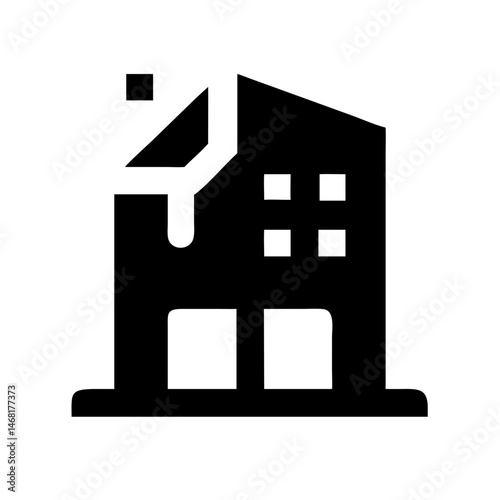 Icon of a damaged building to signify destruction or disrepair