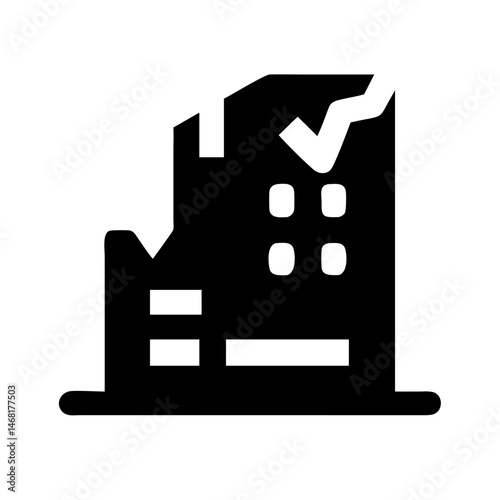 Icon of a damaged building to signify destruction or disrepair
