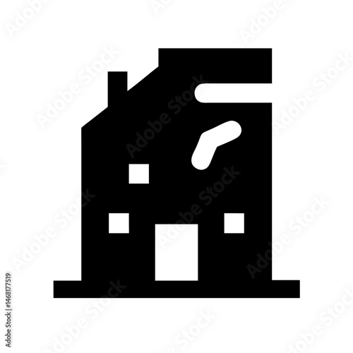 Icon of a damaged building to signify destruction or disrepair