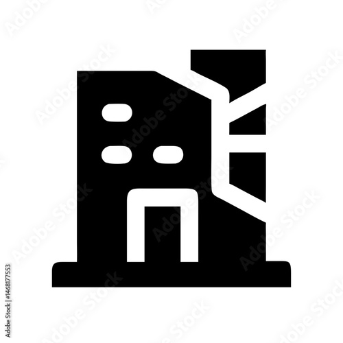 Icon of a damaged building to signify destruction or disrepair