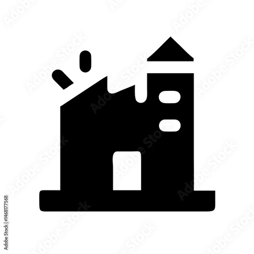 Icon of a damaged building to signify destruction or disrepair