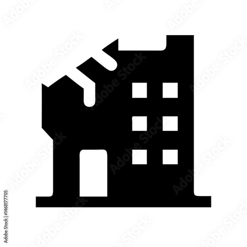 Icon of a damaged building to signify destruction or disrepair