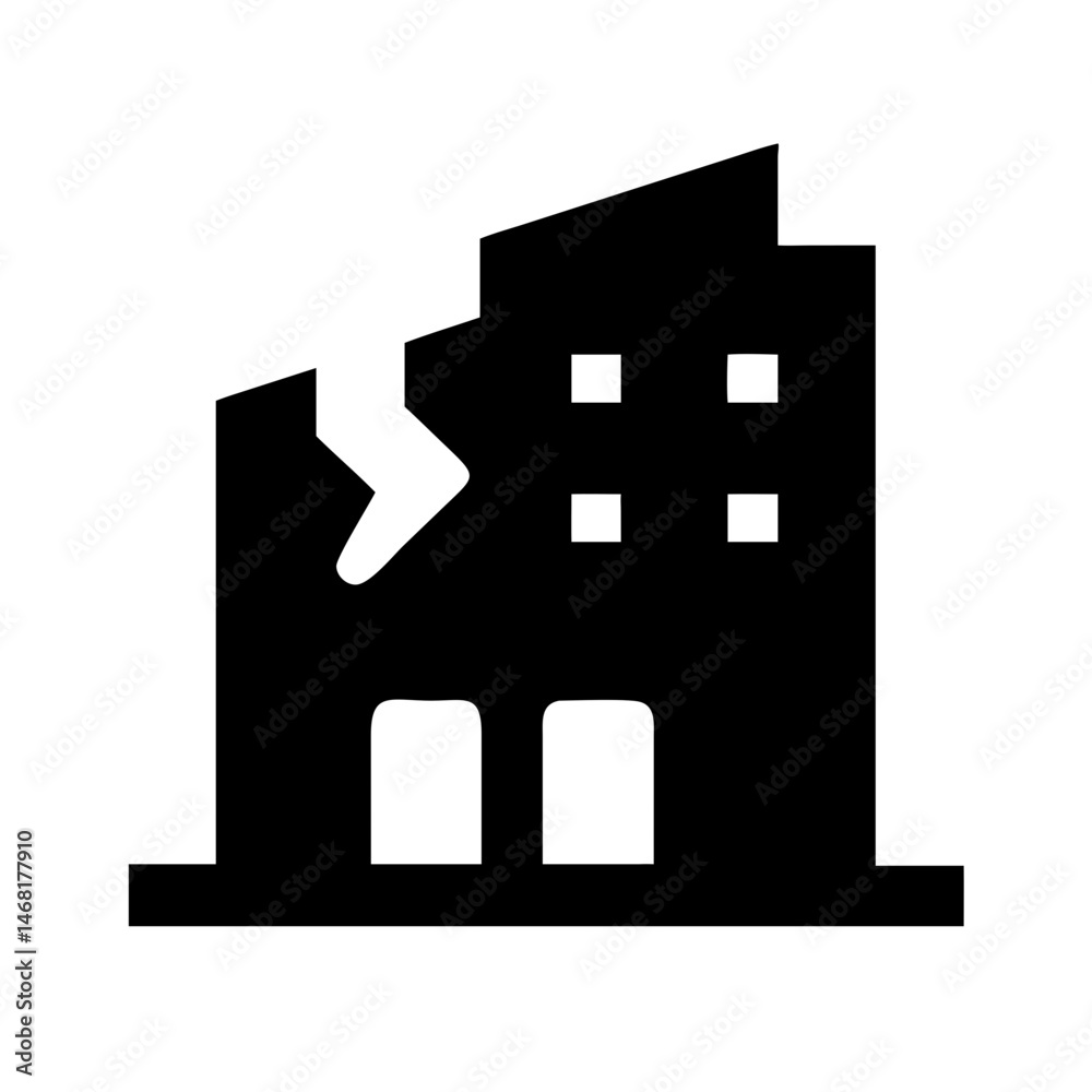 Icon of a damaged building to signify destruction or disrepair Icon of a damaged building to signify destruction or disrepair