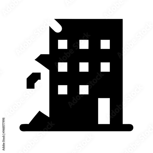 Icon of a damaged building to signify destruction or disrepair