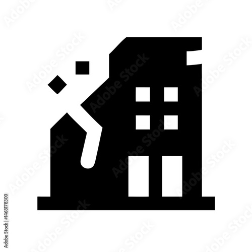 Icon of a damaged building to signify destruction or disrepair