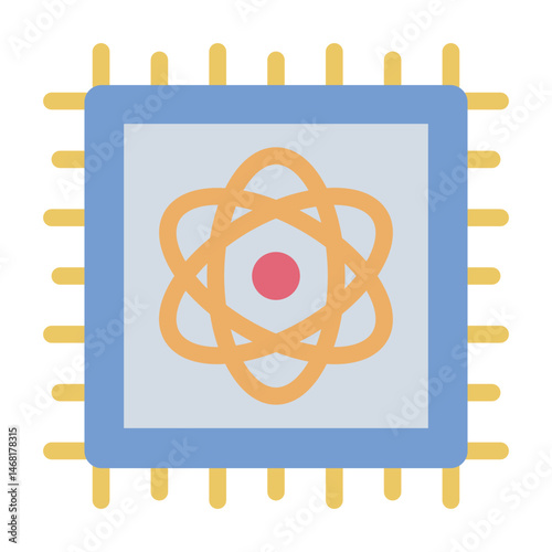 atom chip flat icon for quantum computing stem tech