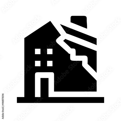 Icon of a damaged building to signify destruction or disrepair