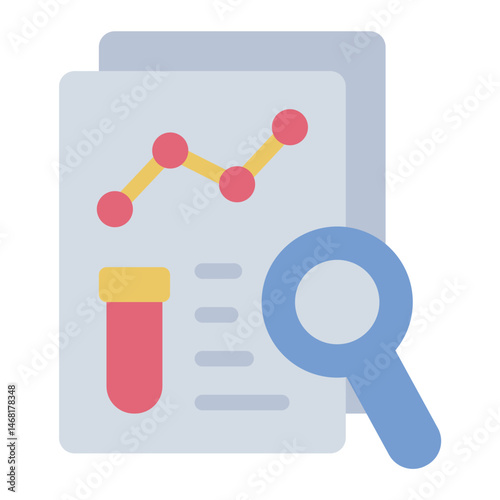 paper and magnifier flat icon for stem research project