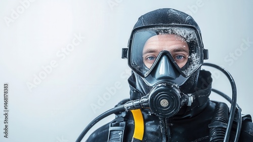 Obraz na płótnie Professional Diver in Full Diving Gear with Snowy Background w salonie