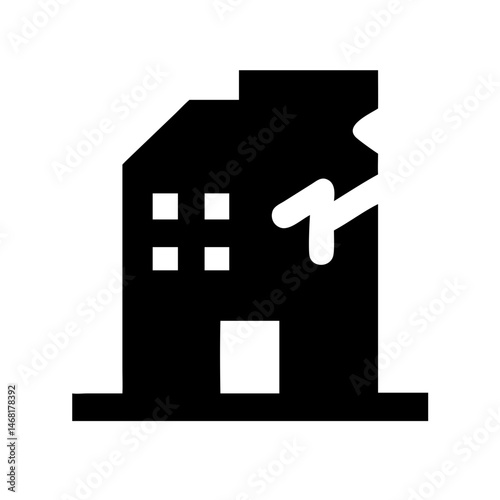 Icon of a damaged building to signify destruction or disrepair