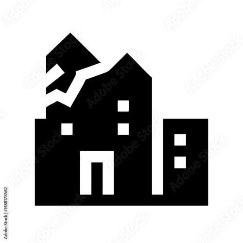 Icon of a damaged building to signify destruction or disrepair