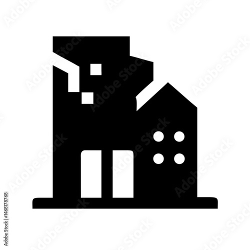 Icon of a damaged building to signify destruction or disrepair