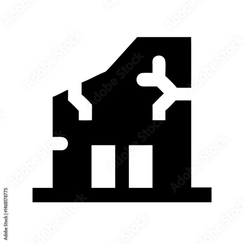Icon of a damaged building to signify destruction or disrepair