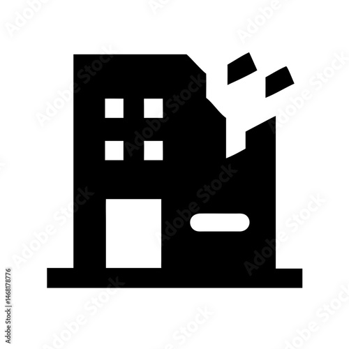 Icon of a damaged building to signify destruction or disrepair