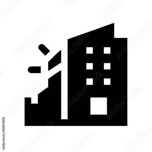 Icon of a damaged building to signify destruction or disrepair