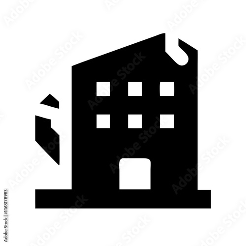 Icon of a damaged building to signify destruction or disrepair