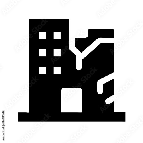 Icon of a damaged building to signify destruction or disrepair