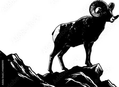 mountain goat on hills black silhouette logo svg vector, goat icon illustration.
