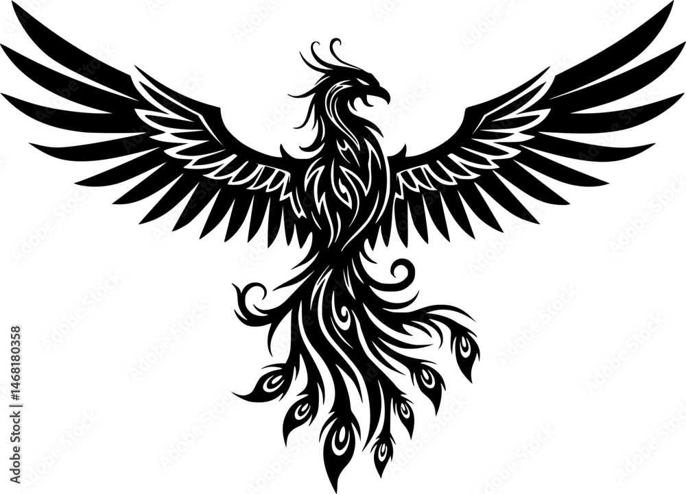 Obraz premium phoenix bird icon illustration, phoenix bird silhouette logo svg vector 