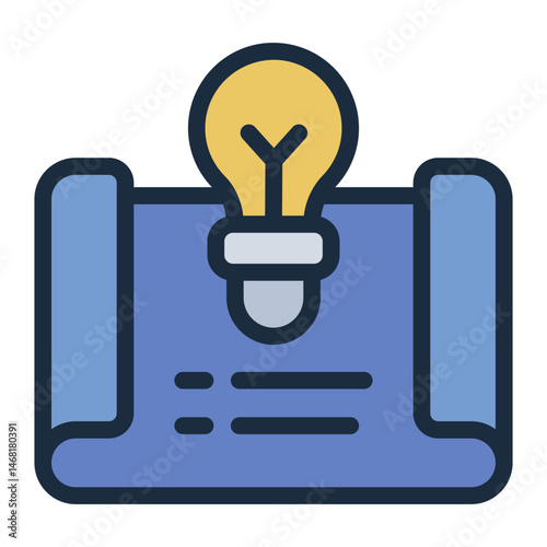 blueprint bulb filled line icon for idea creation stem concept