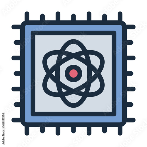 atom chip filled line icon for quantum computing stem tech