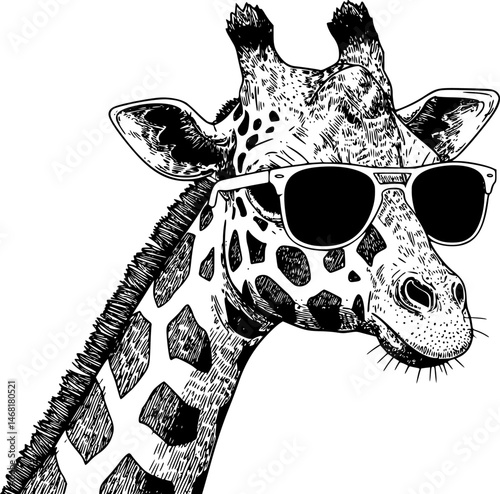 Cool Giraffe wearing sunglass black silhouette logo svg vector, buffalo icon illustration.
